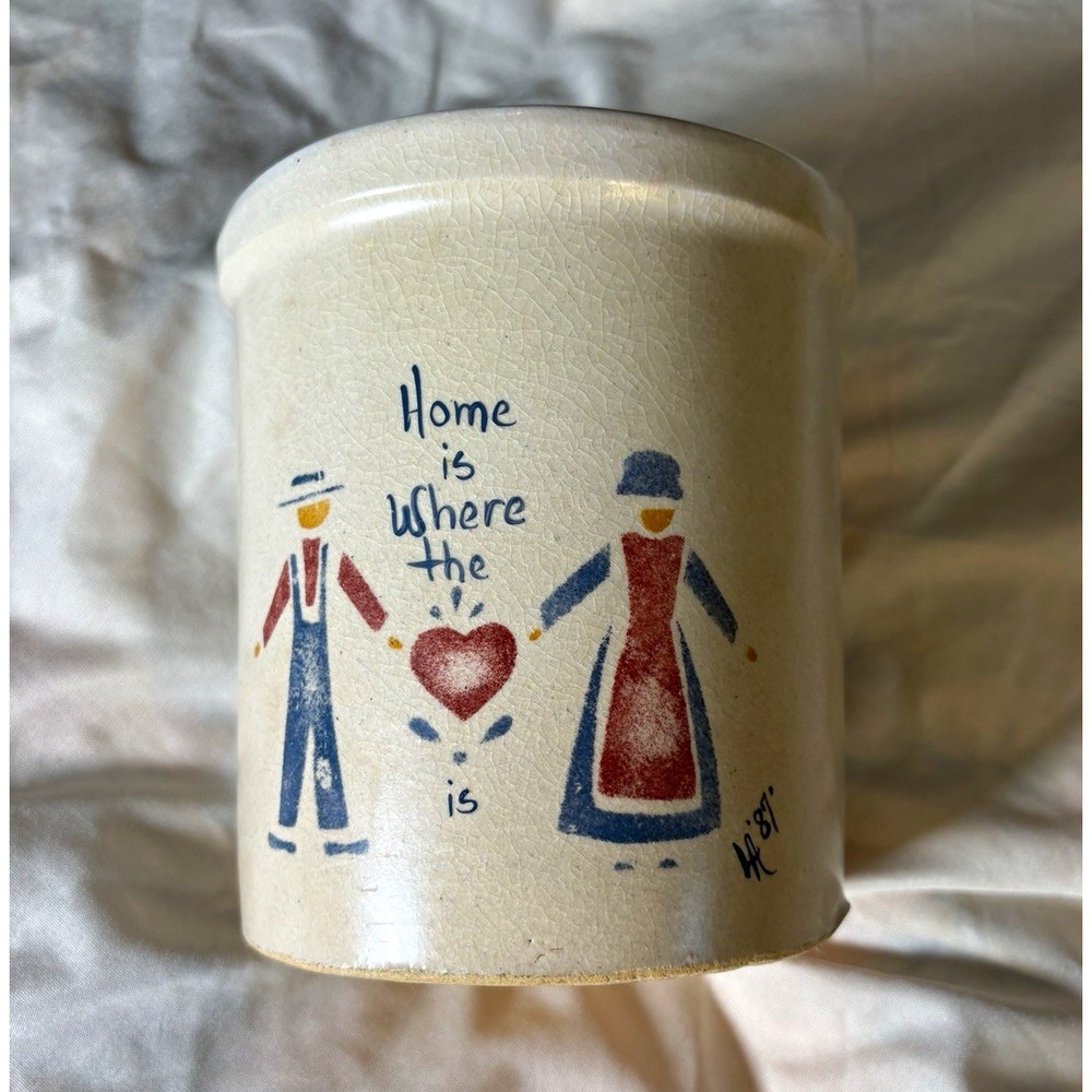 R.P.C. Pottery Jar Roseville Ohio USA Ceramic "Home Is Where the Heart Is" 5"